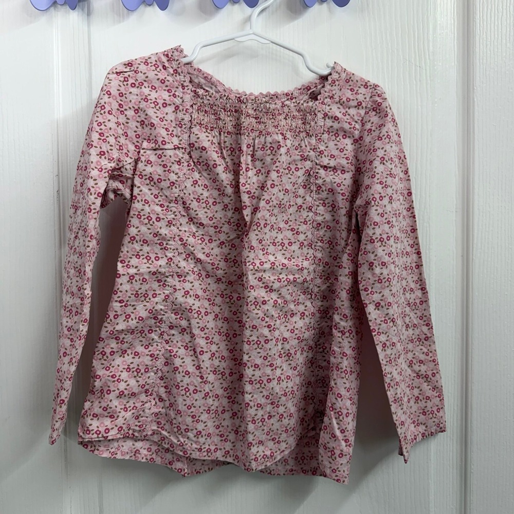 Baby GAP toddler girl's pink floral square neck long sleeve blouse top cotton 5